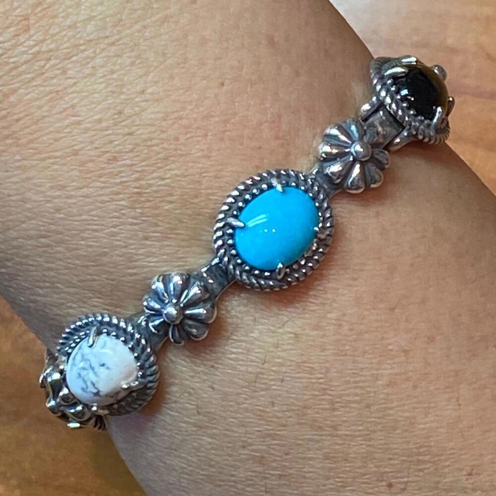 Carolyn Pollack Sterling Silver Multi Gemstone Decorated Link Bracelet For Women